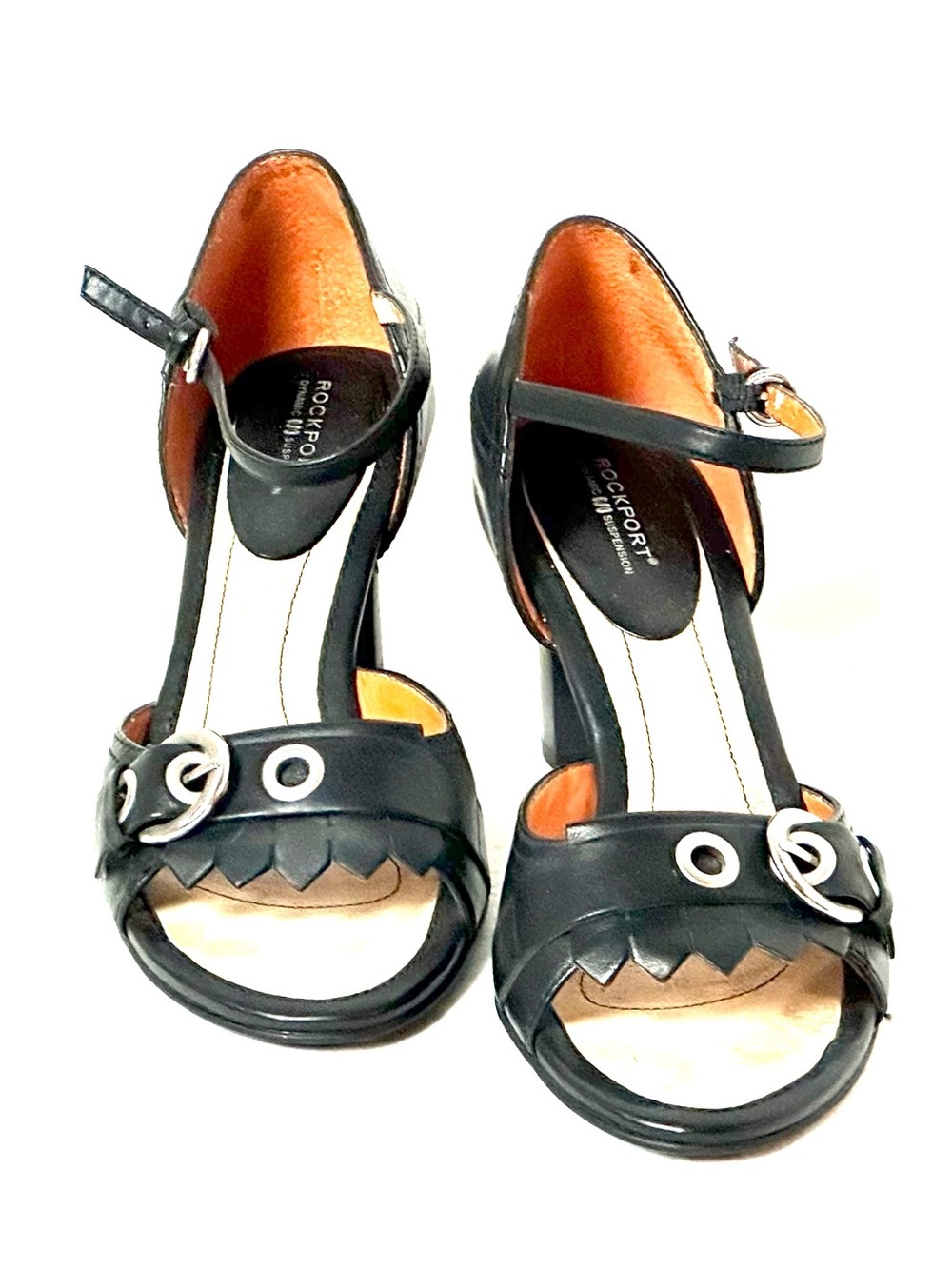 Rockport Open Toe Heels in Black Leather Size 8.5M